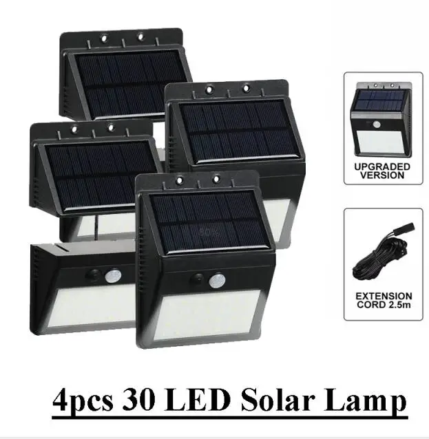 4 Piece 30 LED Солнечный PIR датчик движения безопасности освещение наружная лампа разделяемая 3 режима настенный светильник для наружного сада двора - Испускаемый цвет: 4 Piece