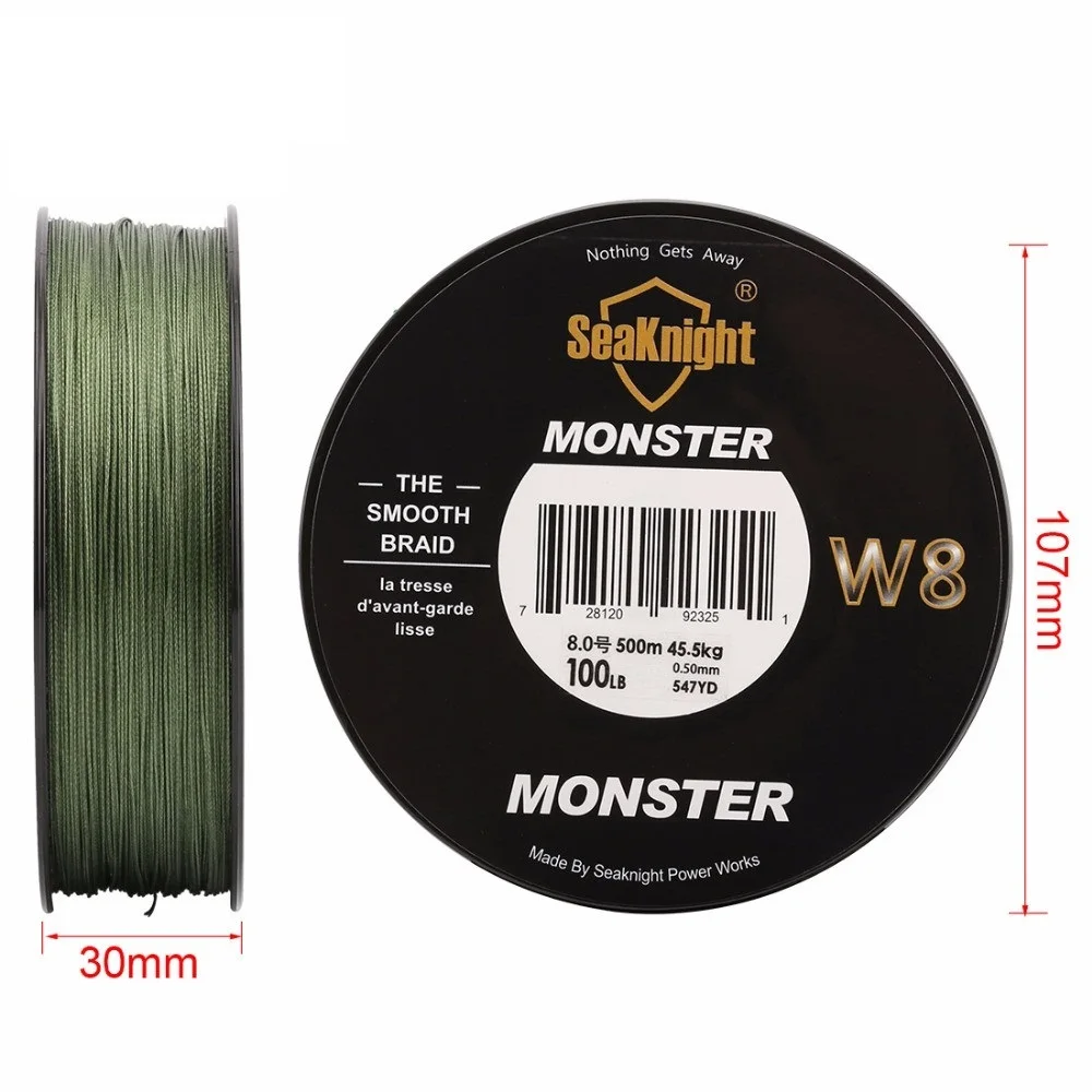 Seaknight 500M MONSTER/MANSTER W8 Braided Fishing Line 8 Strands Japan PE Fishing Line Multifilament Braided Line 20 -100LB