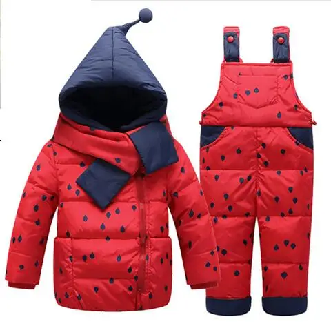 Детские пуховики зимние стеганые комплекты с белым утиным пухом для мальчиков и