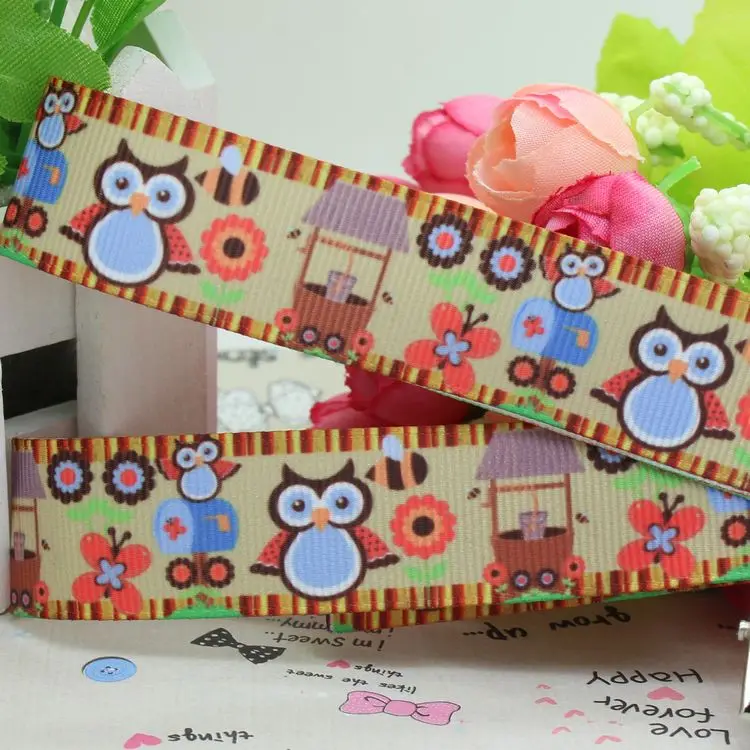 Лента с принтом Совы и листьев 7/8 дюйма бесплатная доставка корсажная лента