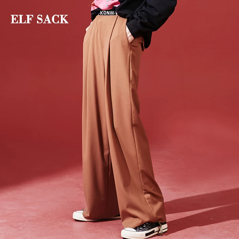 ELFSACK новинка шикарные женские штаны одноцветные уличная одежда широкие брюки