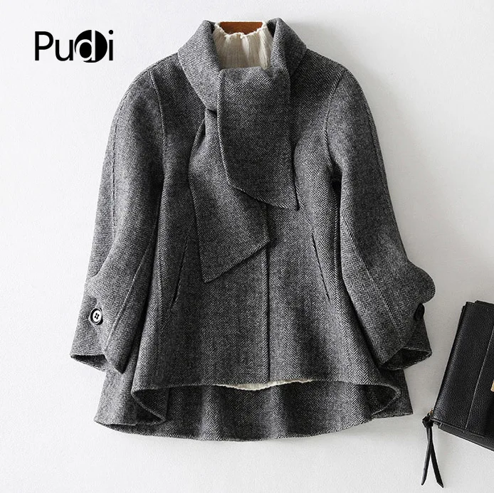 PUDI RO18127 Женская Осенняя зимняя короткая куртка из натуральной шерсти с карманами, свободный стиль, пальто для отдыха с карманами