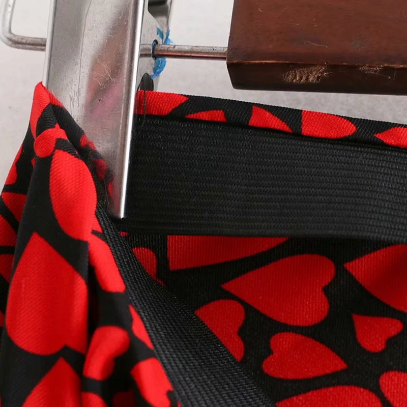 Boho midi юбка Женская эластичная юбка с высокой талией принт красное сердце панк Корейская уличная одежда