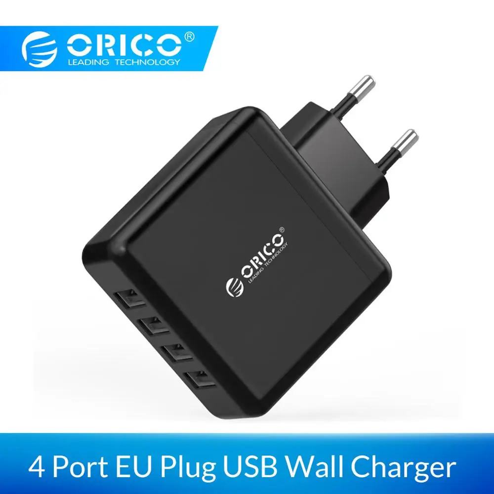 Портативное зарядное устройство ORICO USB для путешествий с 4 портами 5V2. 4A 20 Вт, максимальная быстрая зарядка, настенное зарядное устройство, адаптер, штепсельная вилка европейского стандарта