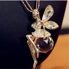 Женское Ожерелье с крыльями ангела, с кристаллом, длинная цепочка, ожерелье с золотыми углами для женщин, девушек, ювелирное изделие на день рождения, подарок