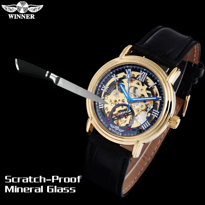 Часы наручные WINNER Мужские механические брендовые автоматические золотистые с