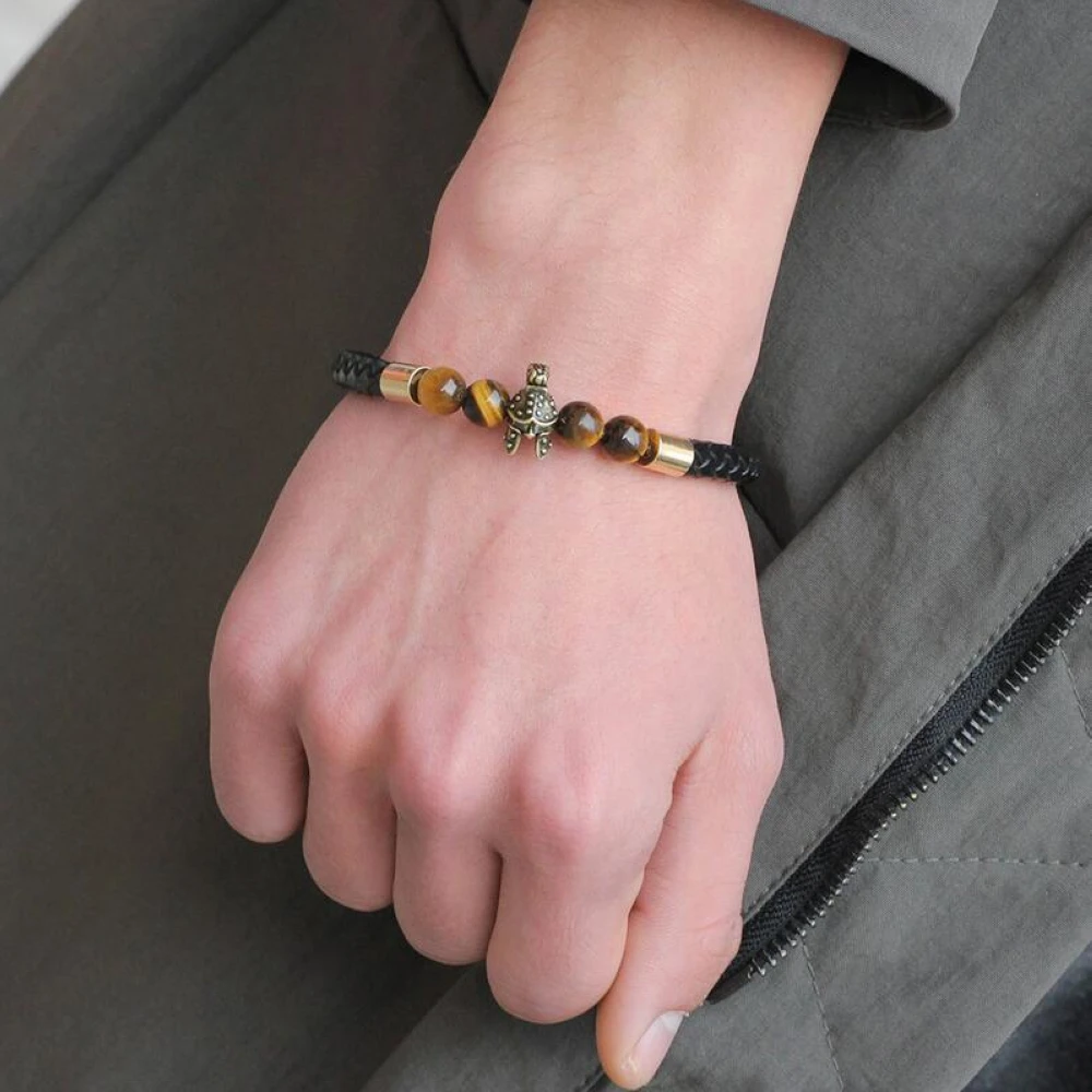 BRT0036 Volcano Lava Black Brown Helmet Bracelet with Restoring Ancient Jewelry | Украшения и аксессуары