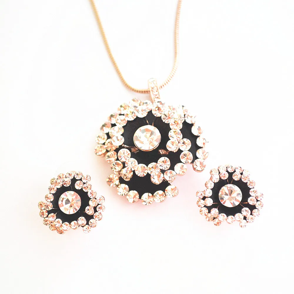 Личность Черный Горный Хрусталь Цветок Розы Ожерелье Серьги Старинные Ювелирные