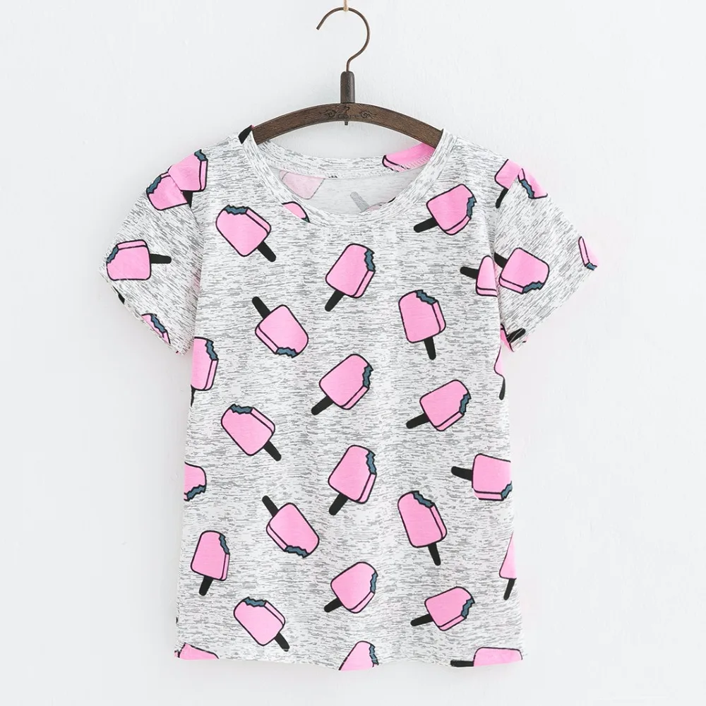 JKKUCOCO Hot Style ice-lolly Print Tees Short Sleeve T-shirt Women t shirt Summer Cotton t-shirt Tops Causal t-shirts | Женская одежда