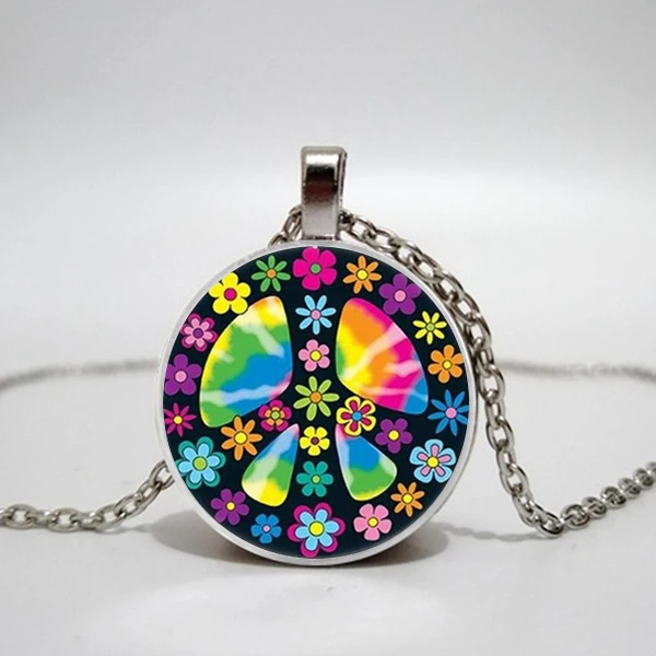 Ожерелье цветок знак мира фото тибетский серебряный Кабошон стеклянная подвеска