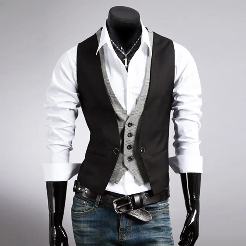 Metrosexual spring loaded men leave two men's leisure Korean suit vest male Plaid color | Мужская одежда