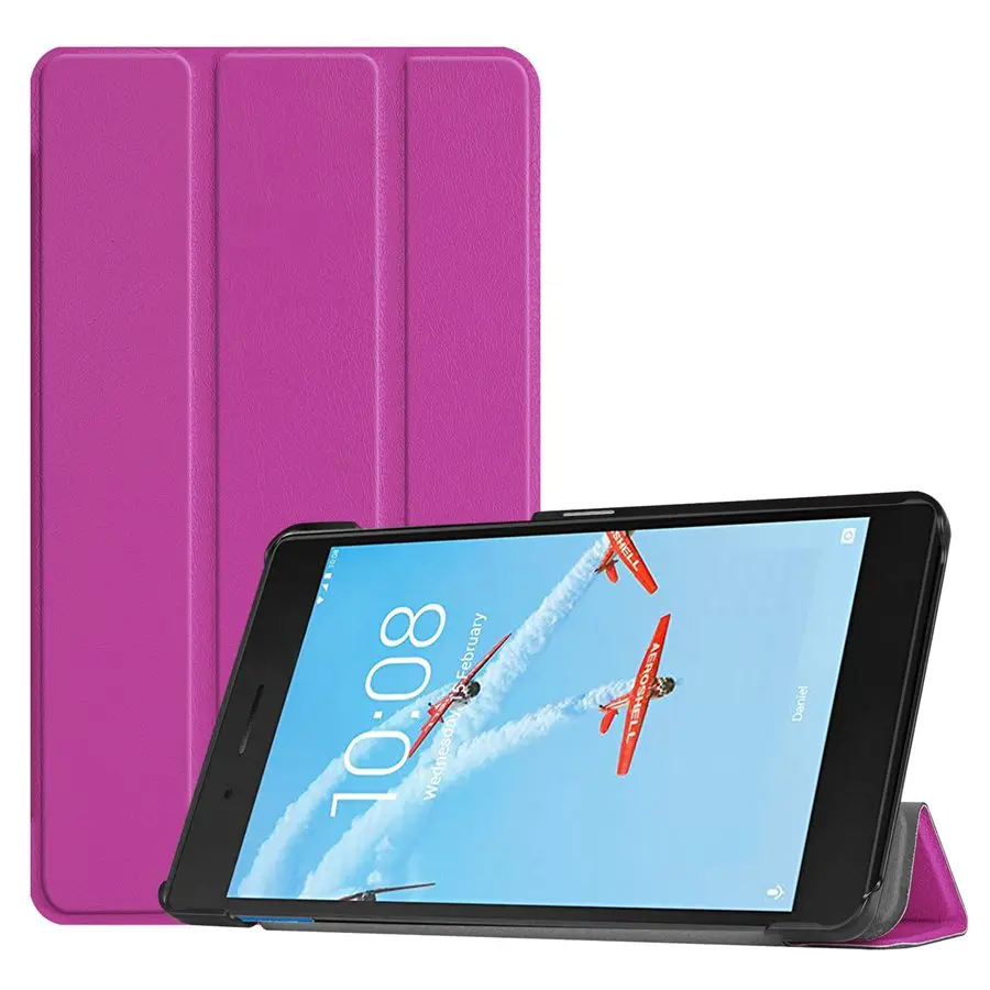 Тонкий Магнитный чехол из искусственной кожи для lenovo Tab E7 tb-7104f, 7,0 дюймов, умный чехол для lenovo Tab E7, чехол для планшета+ пленка+ ручка - Цвет: purple