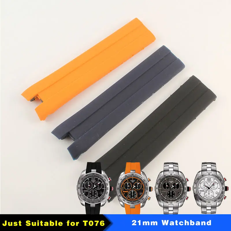 

21mm (Buckle20mm) Black Blue Orange Silicone rubber Strap T076417 Watch band for T076 man