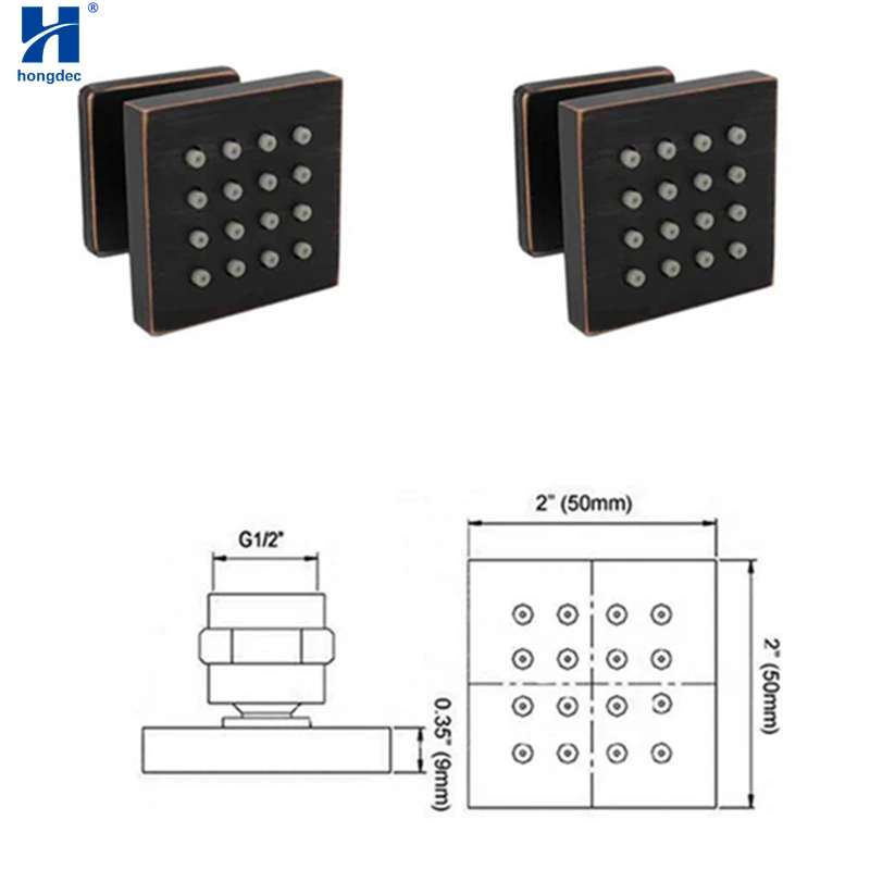 

Hongdec 2PCS Bath Brass Oil Rubbed Square Spa Shower Body Jet Massage Spray Set