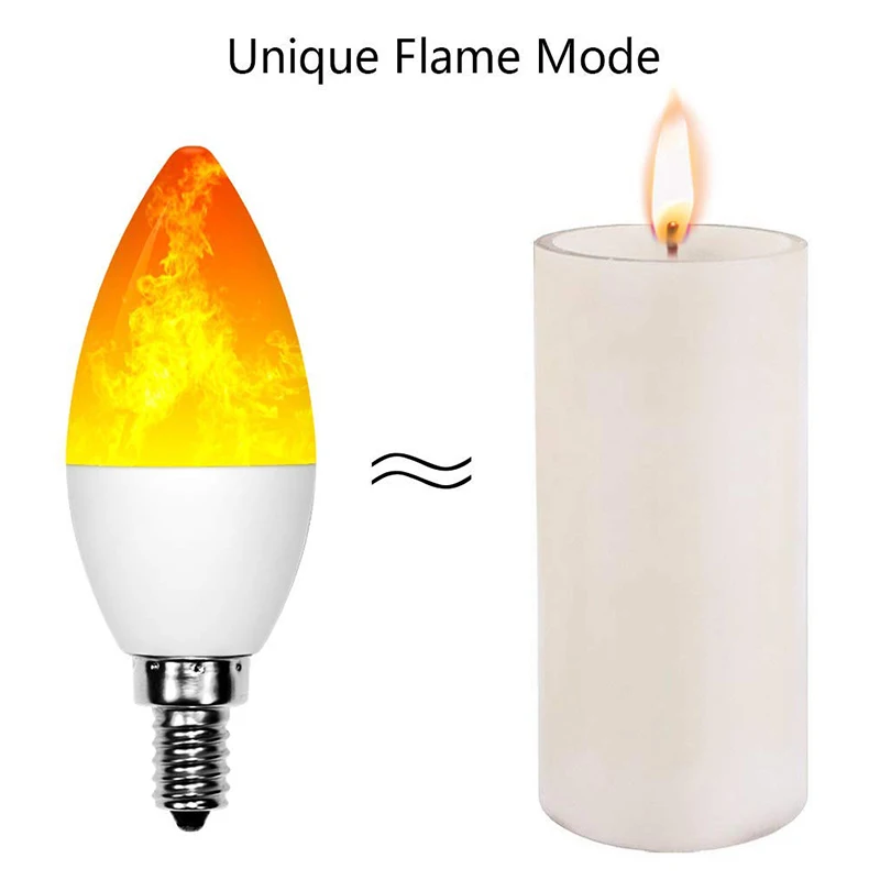 Светодиодный светильник с эффектом пламени 3 режима цоколь E14 рождественское