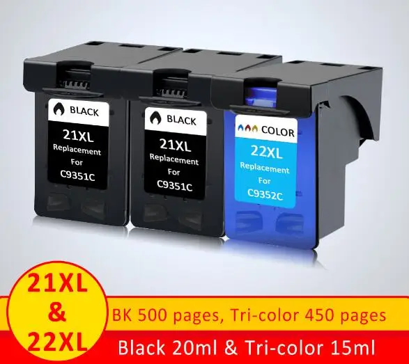 BK BK Tri 3pcs Xiangyu 21 22XL Заправляемый картридж Замена для hp 21 22 картридж с чернилами hp Deskjet 3915 3920 D1320 F2100 F2280 F4180 - Цвет: BK BK Tri 3pcs