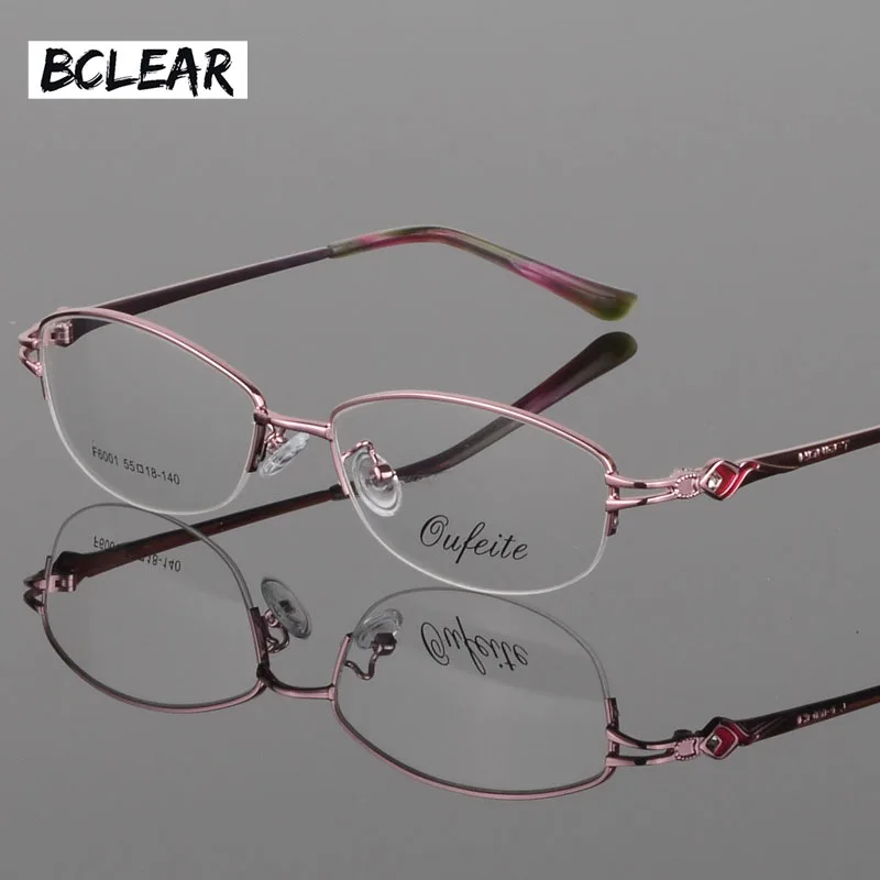 BCLEAR Vintage Women Eyeglass Metal Frame Glasses Half Rim Spectacles Clear Lens Optical Diamond oculos de grau feminino armacao
