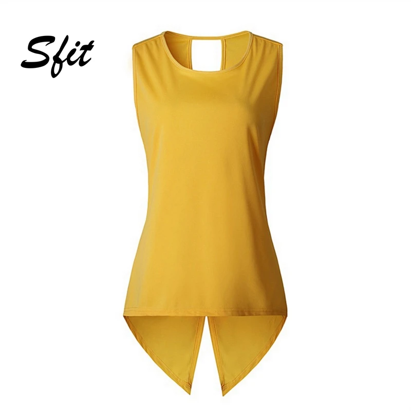 Sfit 2019 женские рубашки для йоги с круглым вырезом без рукавов футболка топ фитнеса
