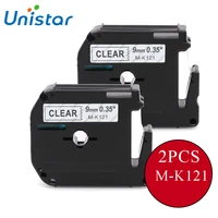 unistar 2pcs mk 121 label tapes compatible for brother p touch printer 9mm black on clear for brother p touch mk121 m k121