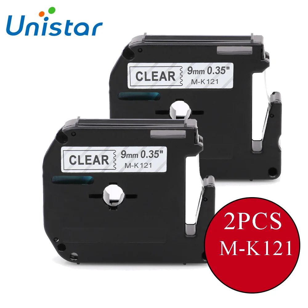 Unistar 2 шт. MK 121 этикетки ленты совместимы для Brother P-touch принтера 9 мм черный на