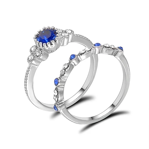 blue 2 шт./компл. Новая мода с сине-зеленым камнем, обручальные кольца для женщин, стразы Обручение кольцо, ювелирное изделие, подарок Размеры 6-10 - Цвет основного камня: blue