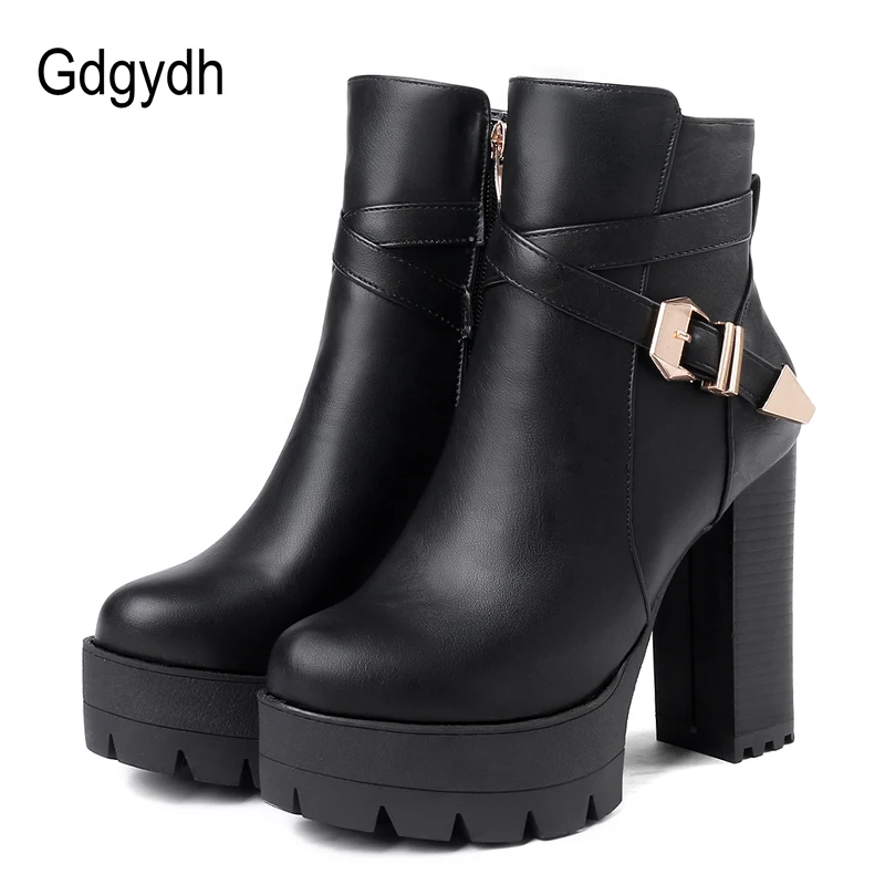 

Gdgydh Sping Autumn Platform Ankle Boots Woman Black Leather Shoes Female High Heels Boots Ladies Shoes For Party Big Size 43