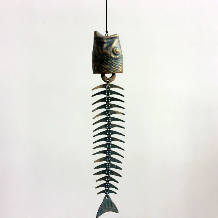 Колокольчик ветряной в виде рыбьей кости стиле ретро железное декоративное