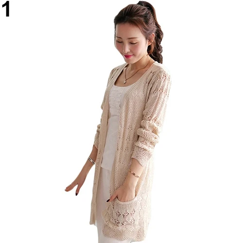 

Fashion Women Sweet Long Sleeve Hollow Cardigan Knit Tops Knitwear Coat Outwear