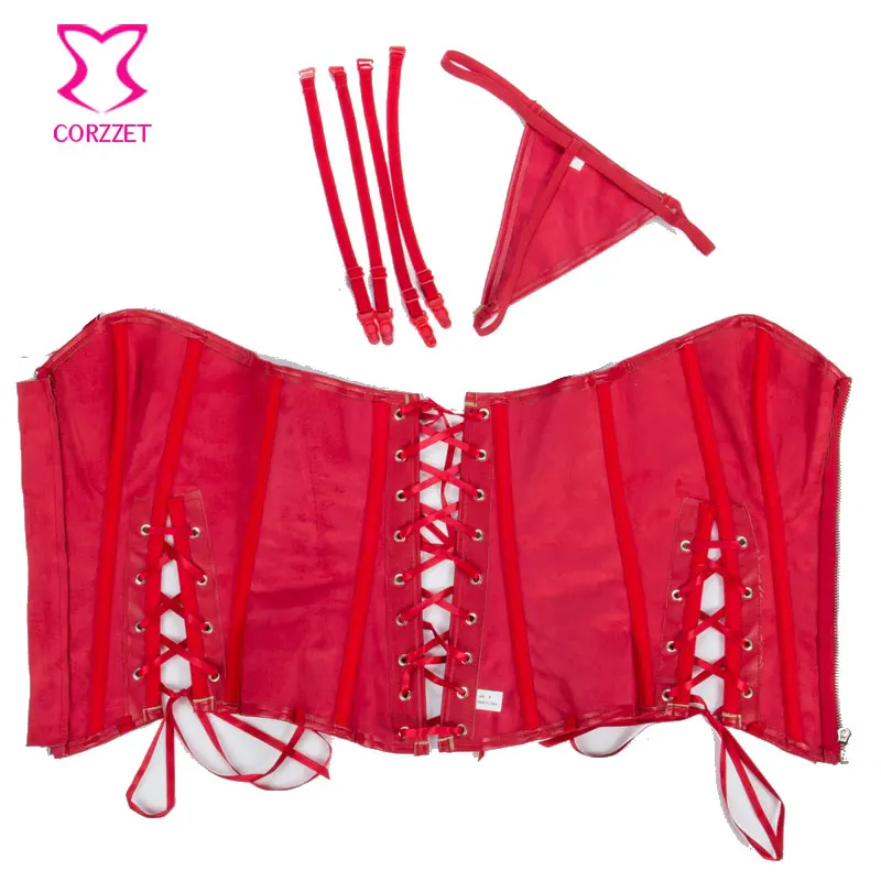 Красный корсет из искусственной кожи с боковой шнуровкой бюстье топ корсеты и в
