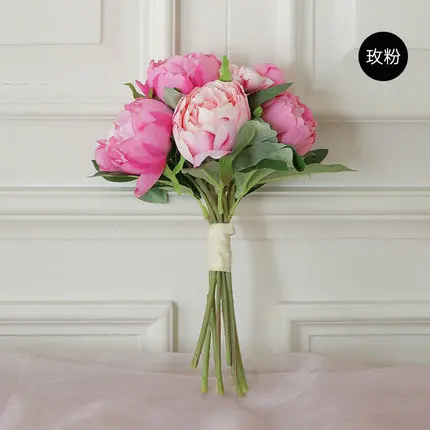 Type1Pink-purple YO CHO Свадебный букет шелковые розы пионы искусственный цветок розовый белый букет подружки невесты для свадьбы аксессуары - Цвет: Type1Pink-purple