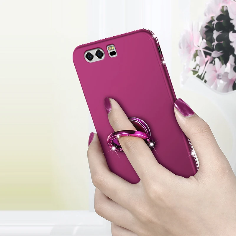 Luxury Diamond Silicone Ring Case For Huawei P10 Lite Plus P10Plus P10Lite Shell Cases 360 Magnetic Stand Cover Funda |