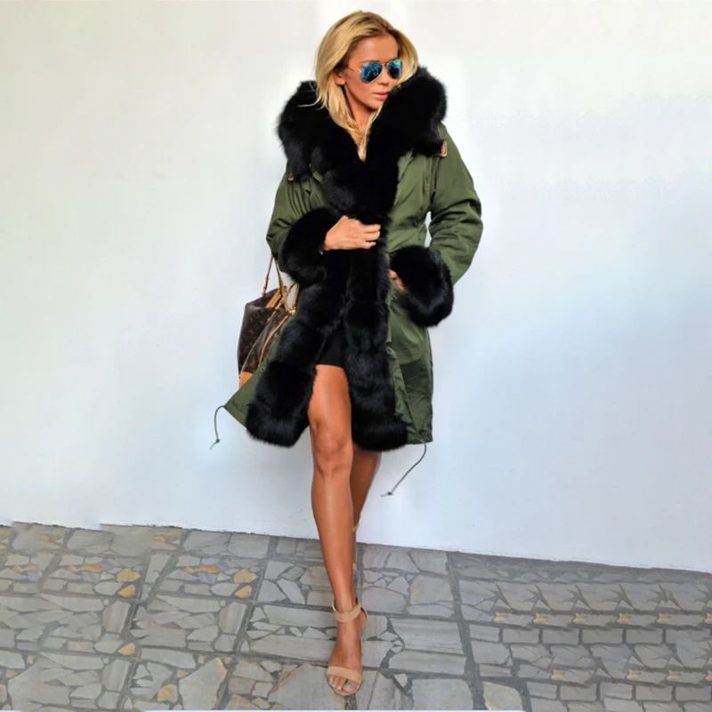 Tatyana Furclub New Real Fur Parka Winter Outwear Natural Fox Fur Collar Coats For Women Fur Jacket Office Lady Thick Warm Parka