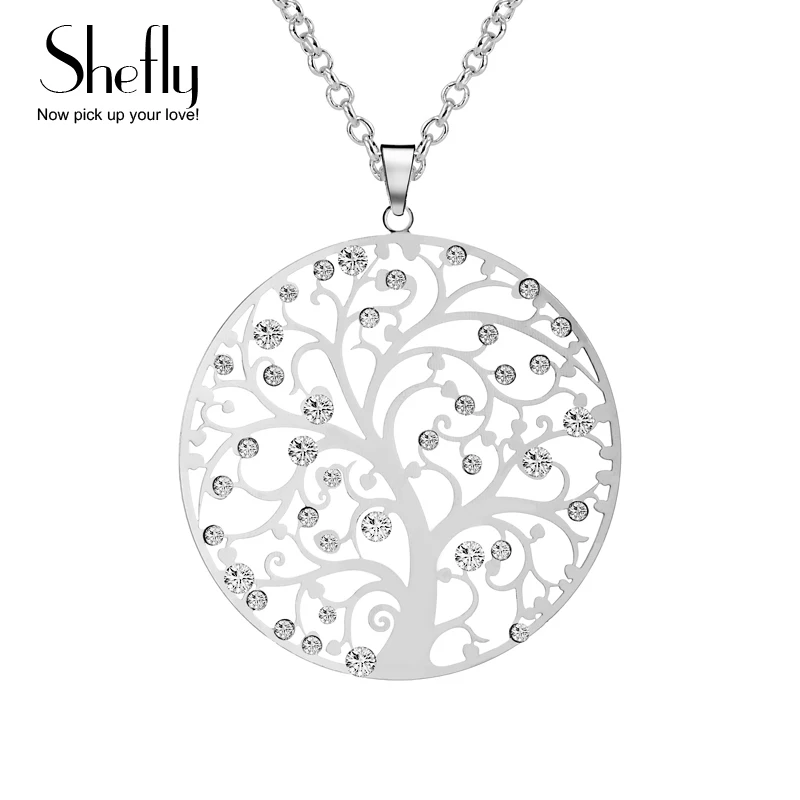 Женское Ожерелье с кулоном Древо жизни длинная цепочка серебристого цвета