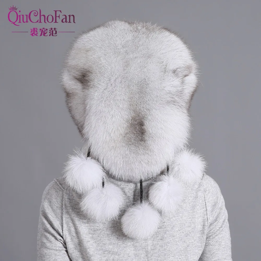 Зимние женские шапки из натурального Лисьего меха зимние толстые теплые для