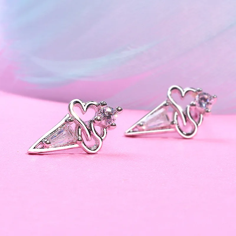 Женские серьги гвоздики с мороженым EM008 в Корейском стиле со стразами для