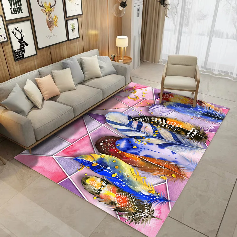 Современный Цвет с узором в виде перьев 3D ковры для Гостиная Спальня коврики