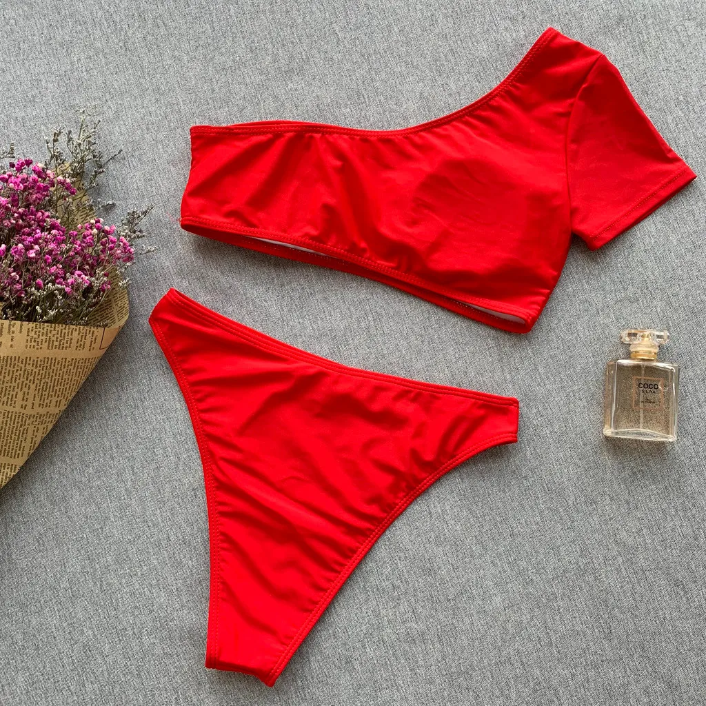 Купальник-танкини из двух частей, женский купальник, стринги, купальный костюм, одни плечевые купальники, Maillot De Bain Femme Deux Piece