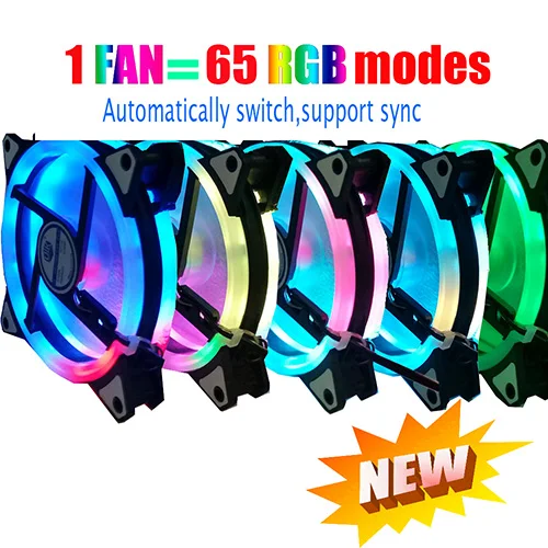 12 моделей многоцветный RGB чехол с круговым охлаждением 2 кольца cpu светодиодный вентилятор 120 мм 12 см RGB светодиодный ring для компьютера кулер для воды радиатор - Цвет лезвия: 65mode RGB automatic