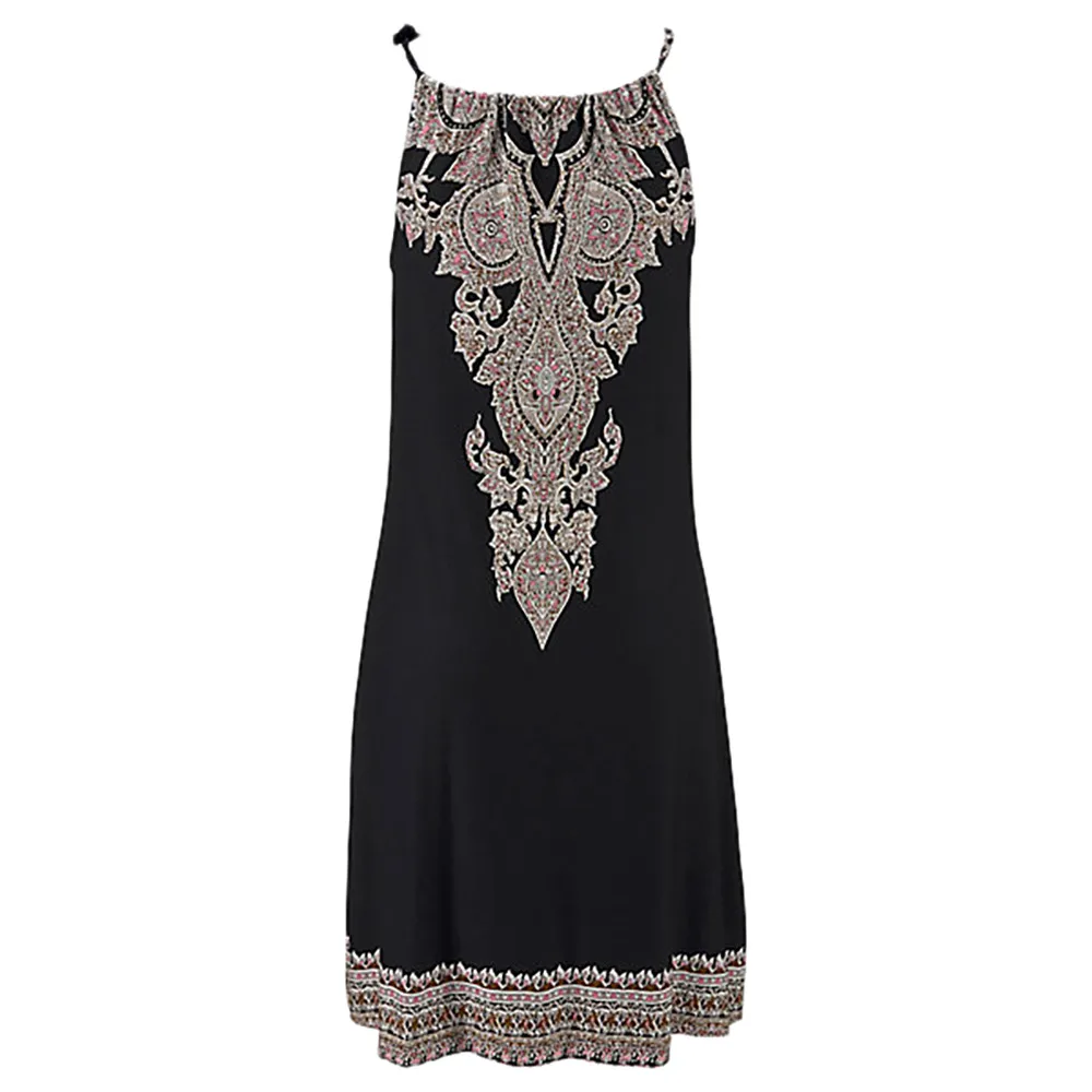 Женская пляжная одежда платье сексуальное с ремешком вокруг шеи Boho печати без