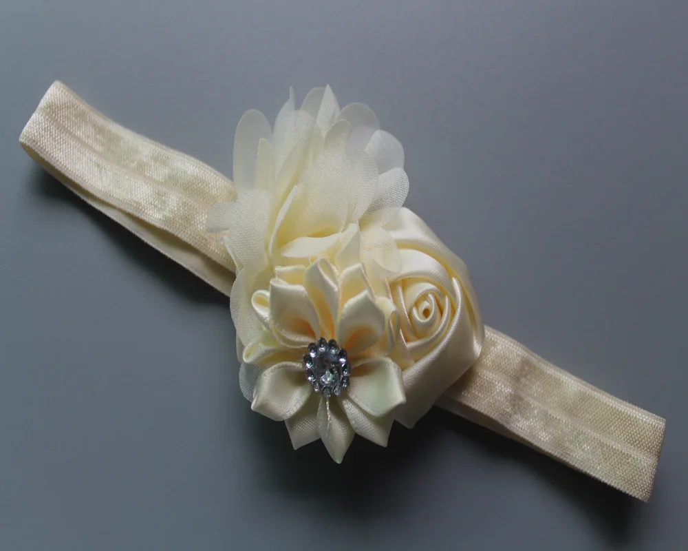 2018 Новые Девушки Три Цветы комбинация с горный хрусталь повязки бутон розы шифон