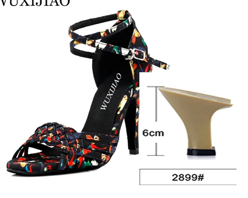 heel 6cm WUXIJIAO/Новые Современные тканевые танцевальные туфли с цветочным принтом для сальсы; Женская обувь в простом стиле; обувь для латинских танцев для девочек; Обувь для бальных танцев с мягкой подошвой - Цвет: heel 6cm