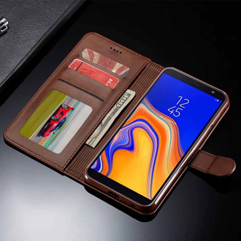 Роскошный кожаный флип чехол для Samsung Galaxy J6 J4 Plus 2018 Ретро Мягкий силиконовый