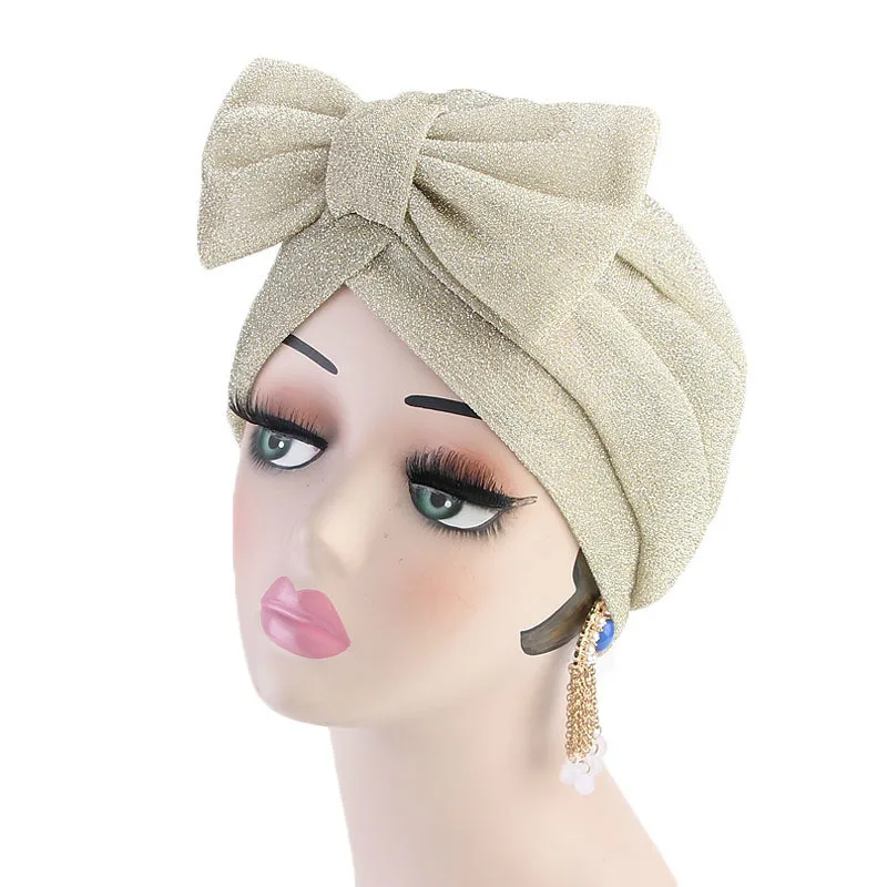 

New Fashion Women Hijabs Turban Bowknot Elastic Cloth Head Cap Hat Ladies Hair Accessories India Hat Muslim Scarf Cap Wholesale