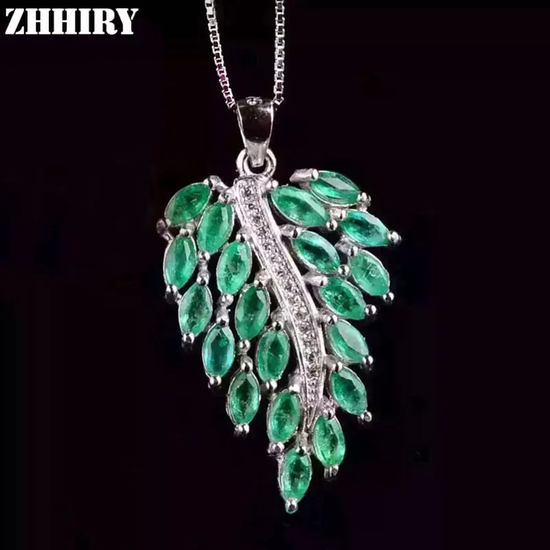 Zhhiry натуральный Изумрудное Ожерелье Подвеска подлинное серебро 925 пробы для женщин в форме листьев настоящий драгоценный камень ювелирные изделия