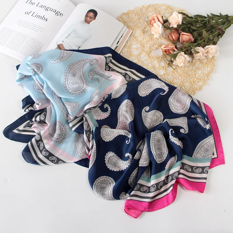 2 цвета модный квадратный шарф в стиле бохо для дам Шелковый платок с принтом