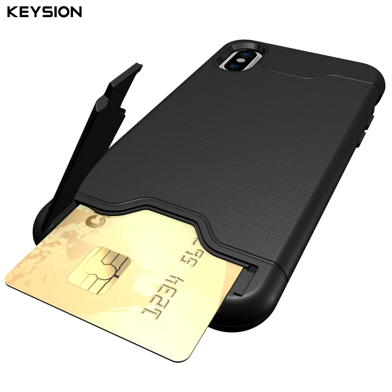 KEYSION Case For iphone X Shockproof cover for iPhone Kickstand Armor Phone Bag Cases 10 Card Holder Coque |