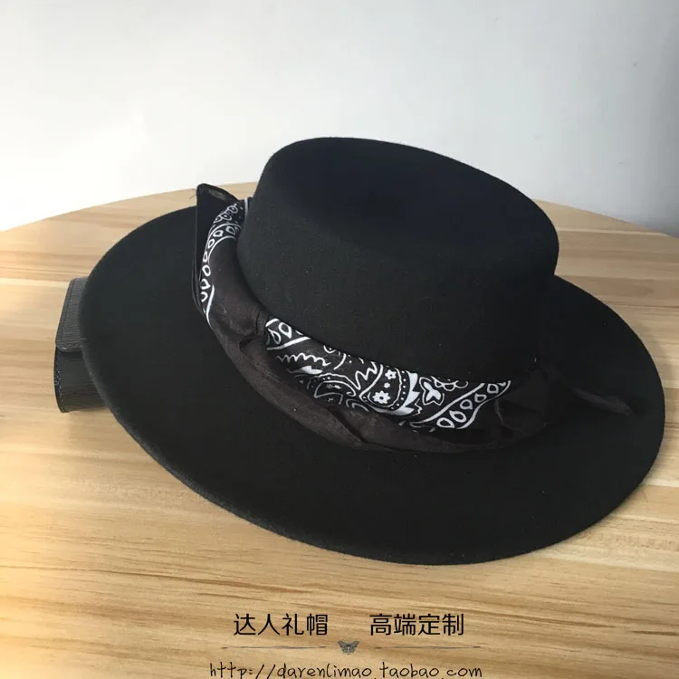 Шерсть двойной черный металлический логотип шляпа печать лента украшение потолок плоские карнизы и шляпы