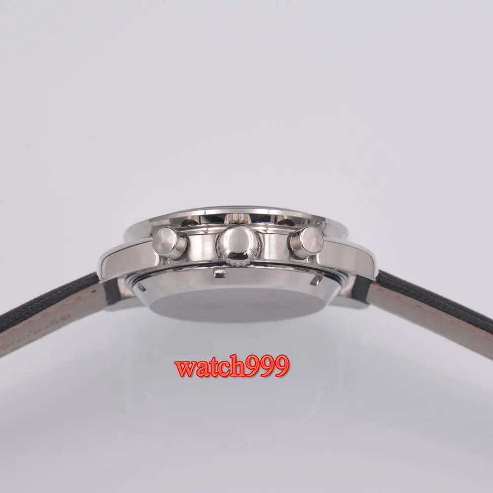 40 мм Bliger кожаный ремешок мужские часы с синим циферблатом многофункциональные