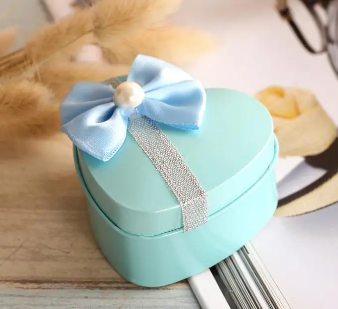 Heart Shape Metal Tin Candy Box Personalized Wedding Birthday Christmas Favor Bowknot Sweets Jewelry Boxes gift Wrap party decor