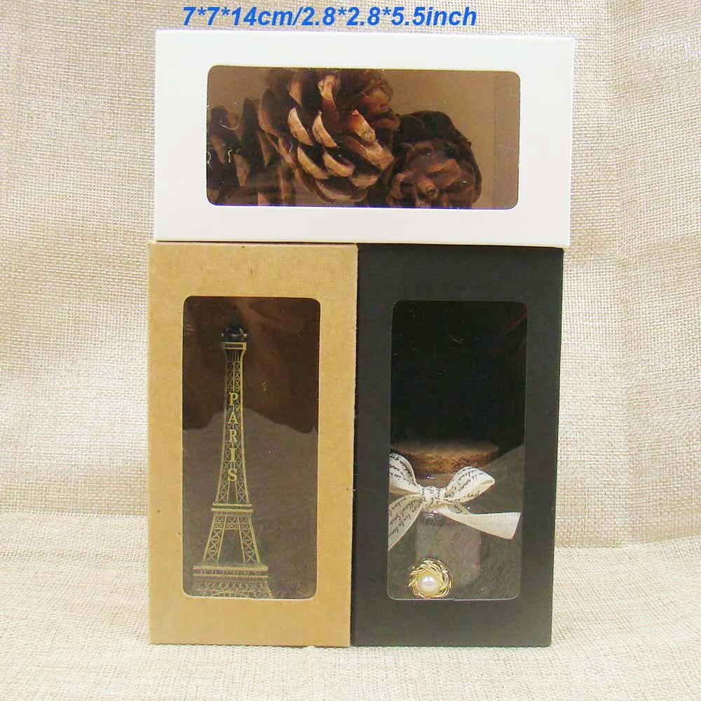 

7*7*14cm Popular kraft paper window boxes packaging, Retail Package gift boxeswith clear pvc window For candy /wedding favor